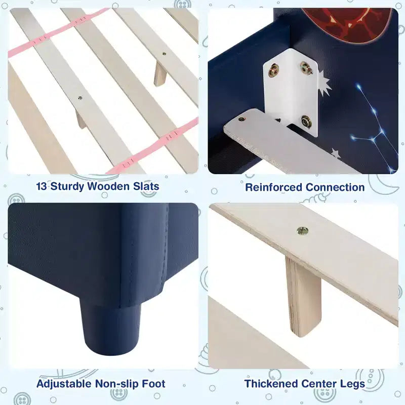 Lit plateforme rembourré pour enfants, lit simple en bois pour enfant