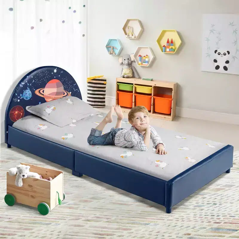 Lit plateforme rembourré pour enfants, lit simple en bois pour enfant