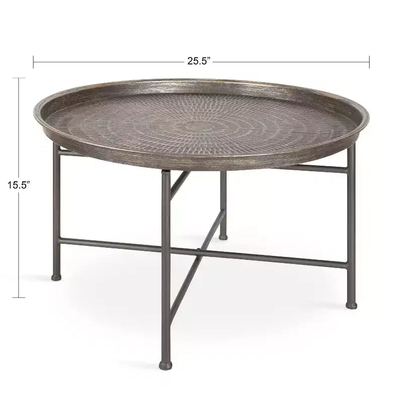 Table basse ronde en métal, argent foncé
