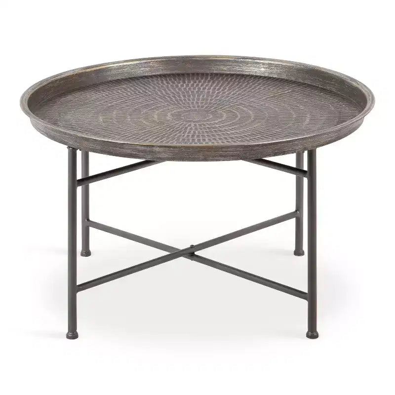 Table basse ronde en métal, argent foncé