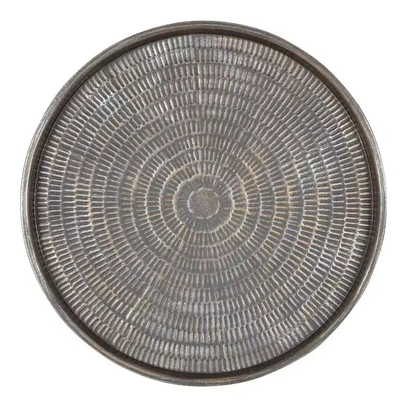 Table basse ronde en métal, argent foncé