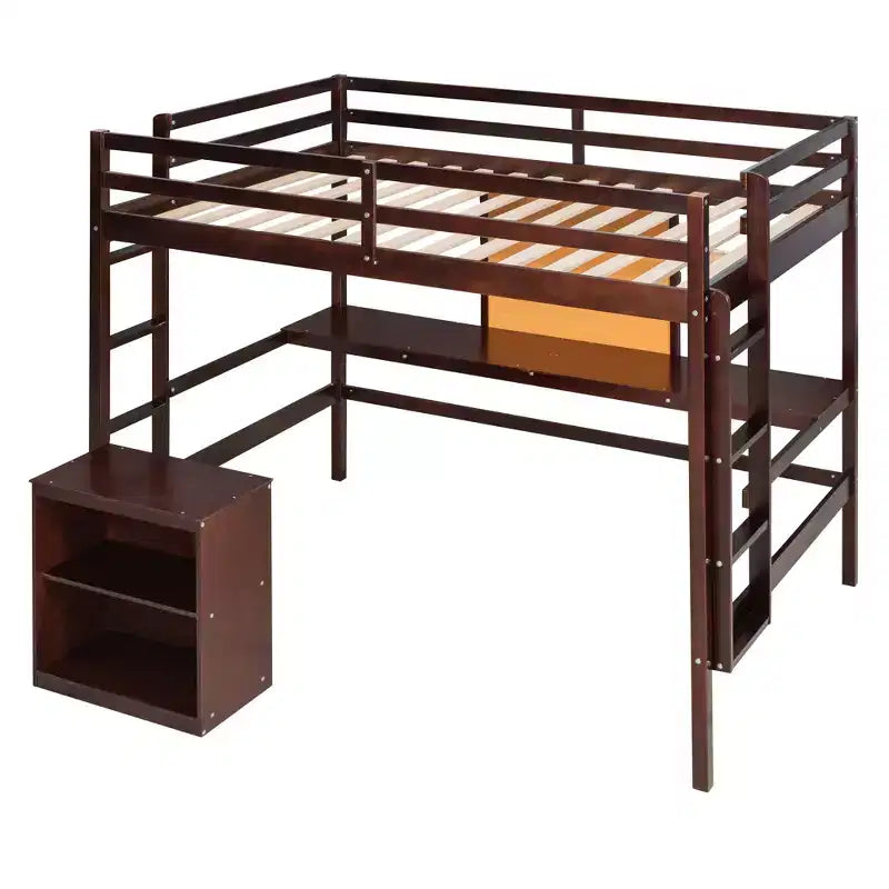 Lit mezzanine en bois avec bureau, planche à écrire et commode à 2 tiroirs