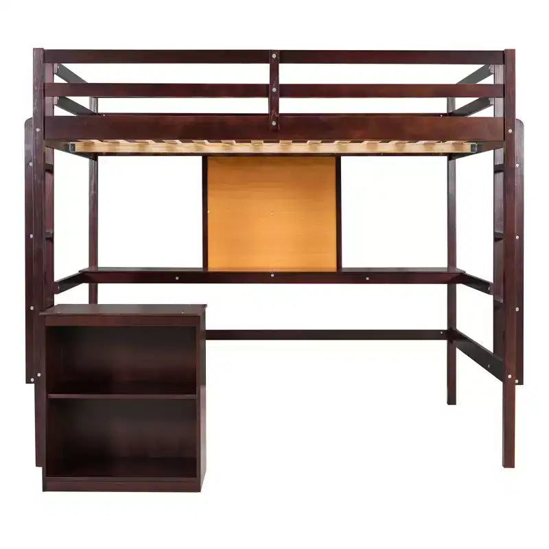 Lit mezzanine en bois avec bureau, planche à écrire et commode à 2 tiroirs