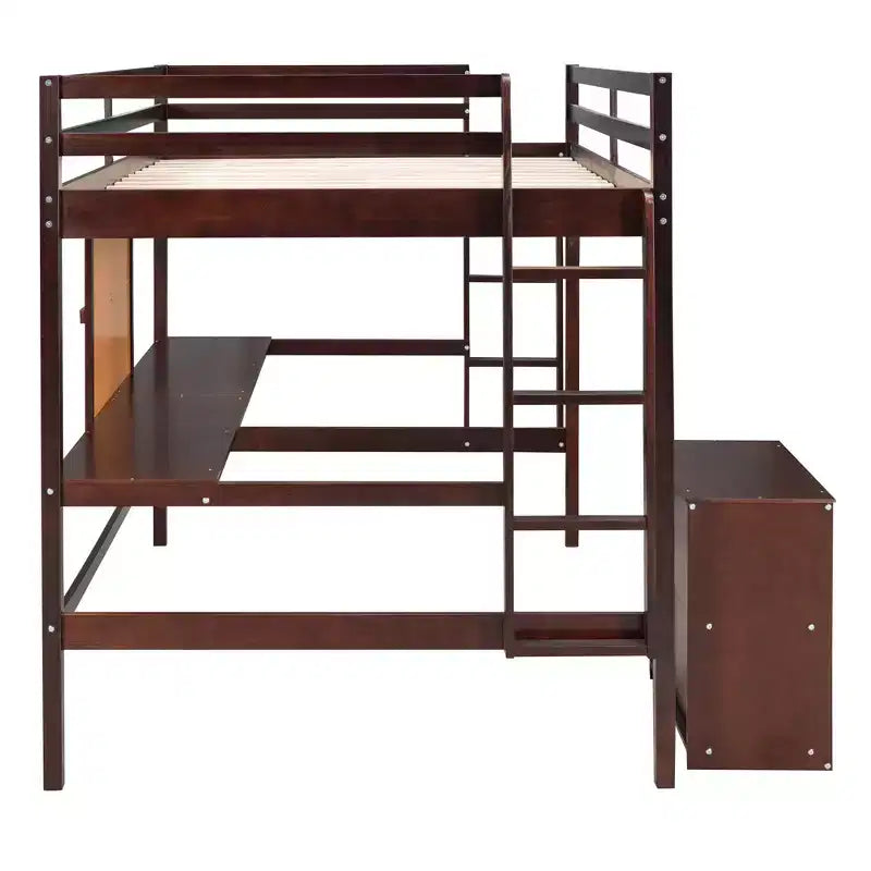 Lit mezzanine en bois avec bureau, planche à écrire et commode à 2 tiroirs