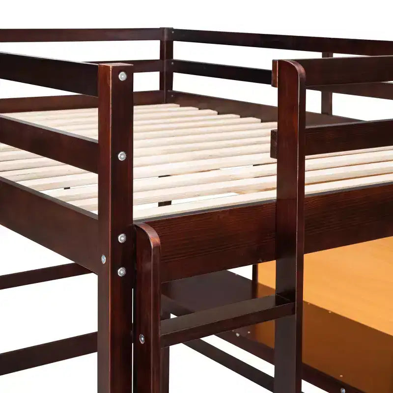 Lit mezzanine en bois avec bureau, planche à écrire et commode à 2 tiroirs